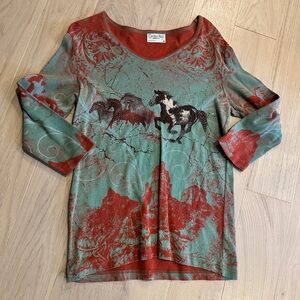 Y2K Vintage Western Horse Embellished Top 100% Cotton